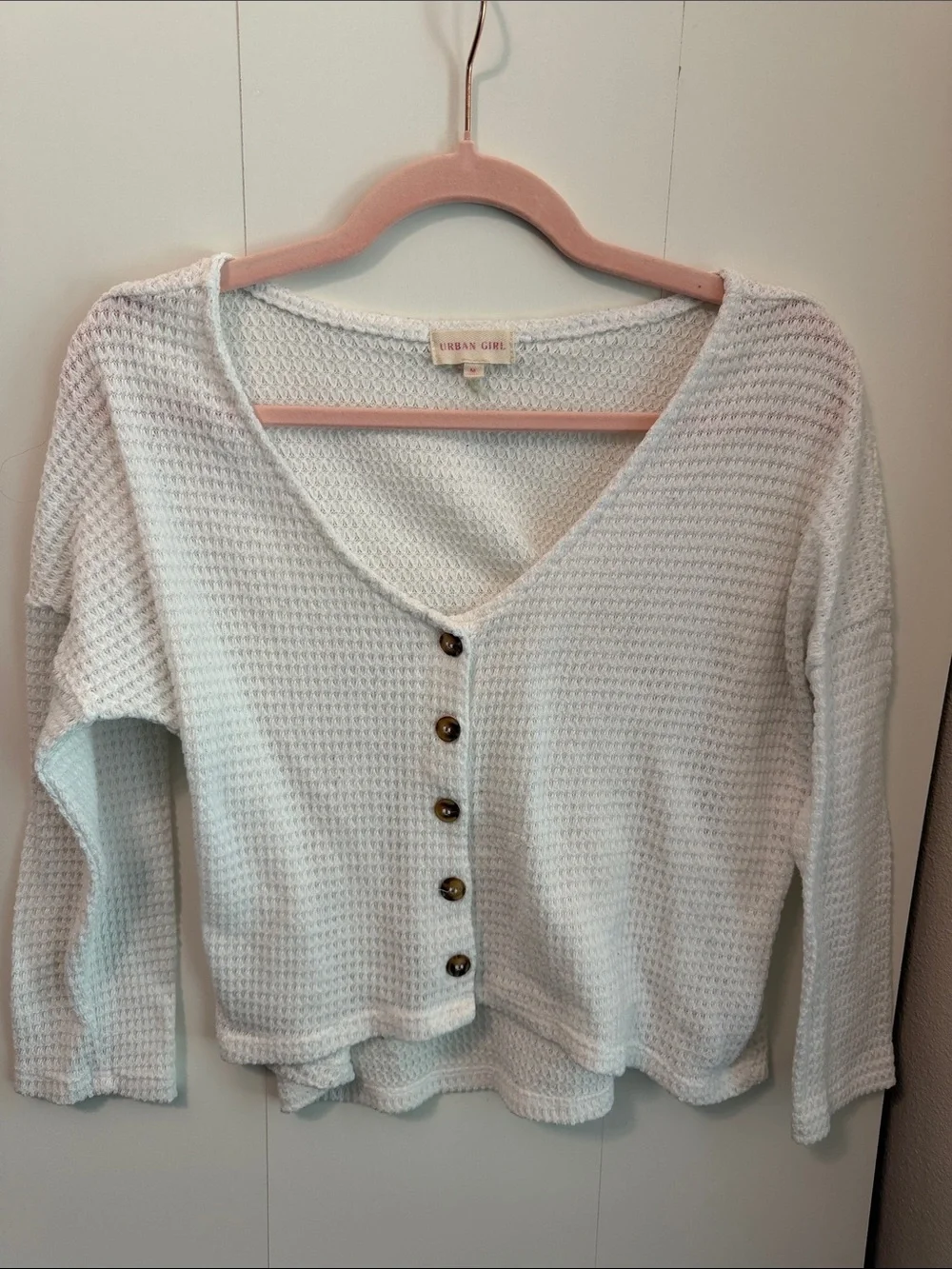 Light Blue Waffle Knit Button-Front Tunic